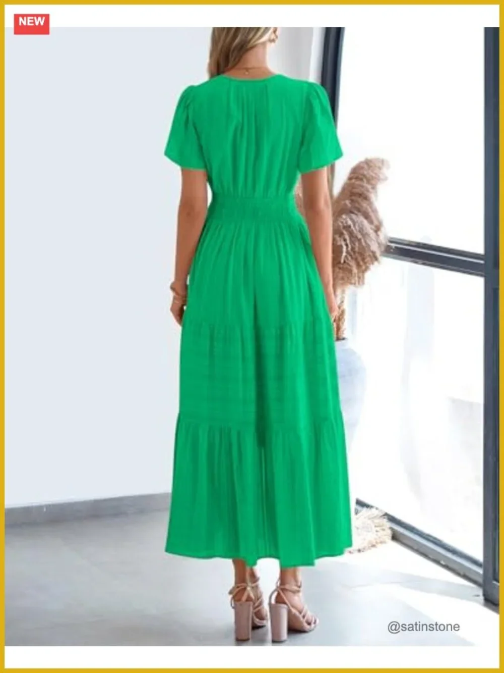 Womens Maxi Dress Short Sleeve V Neck Tiered Ruffle Pockets Casual Beach